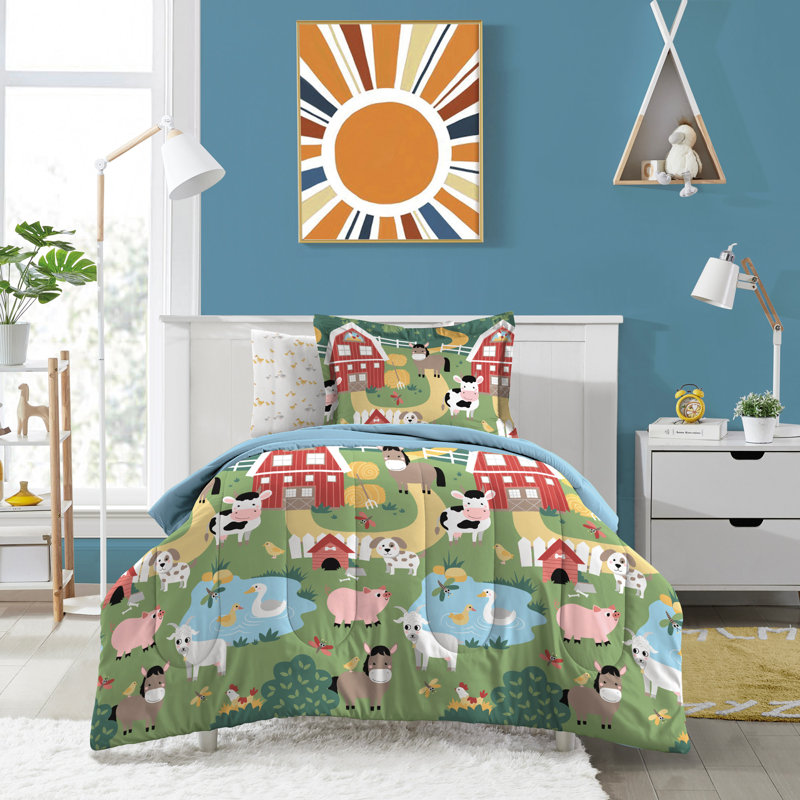 Full Blue Microfiber Reversible Kids Bed in a Bag Set