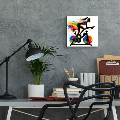  «Ride Bike Threadmill Watercolor» par Rey Klimt, art mural en verre acrylique, 12 po x 12 po