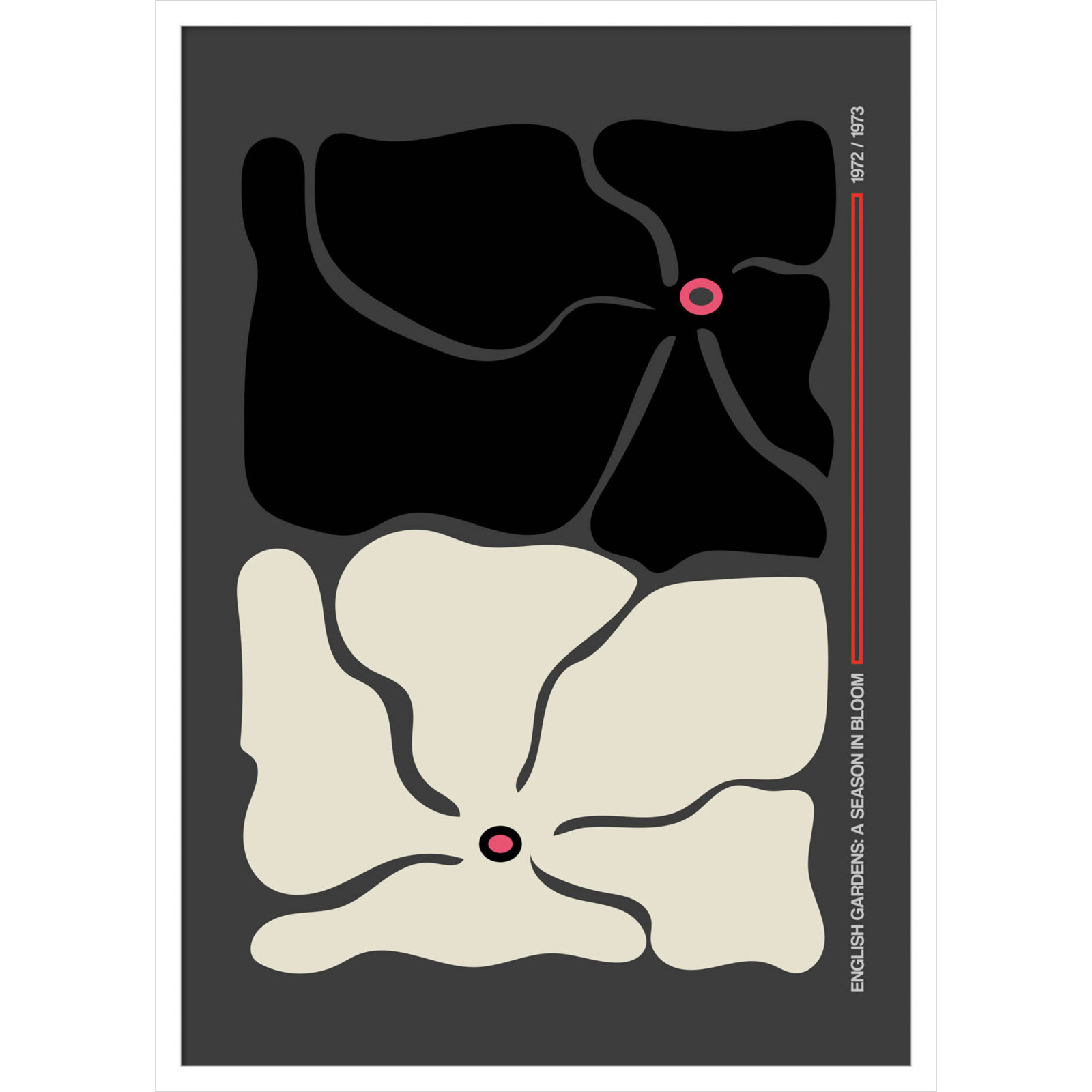 Two by Two Flower Grey Print, 33" H x 24" W x 1" D, White