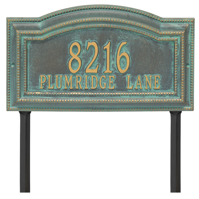 Signature Series 2-Line Lawn Address Sign, Verdigris, Bronze, Yes