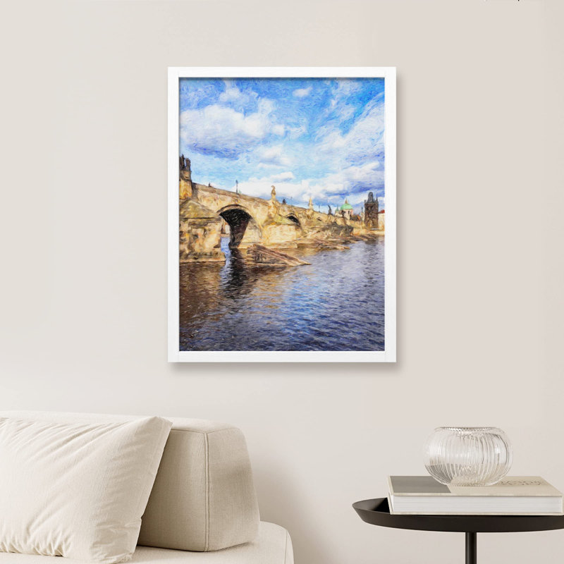 «Riverwalk Bridge Pastel Sky Ocean» sur papier, Blanc, H 10 po x l 8 po
