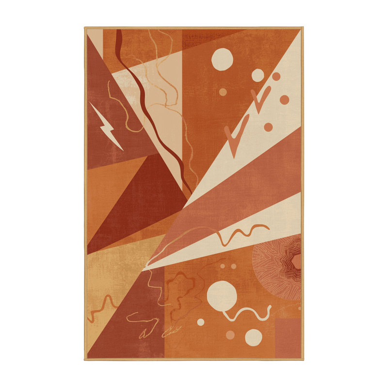 Tapis géométrique rétro lavable à la machine Pantelis - brun clair, 2 x 3