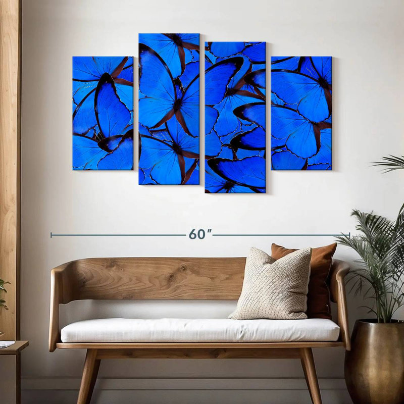 Bleu / bleu / papillons, H 32 po x l 52 po
