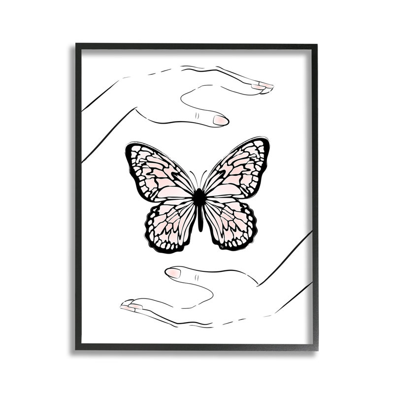 Mains et papillon rose, estampe numérique de Martina Pavlova, H 30 po x l 24 po, Estampe numérique Farmhouse