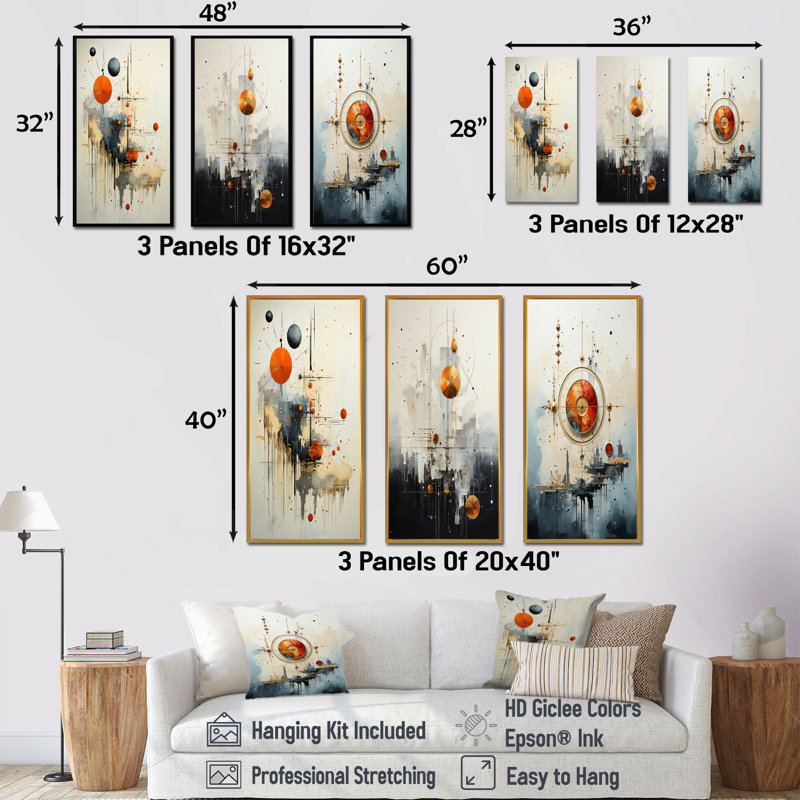 Minimalism Astrology Muted Art, Gold Floater Framed, 40'' H x 60'' W
