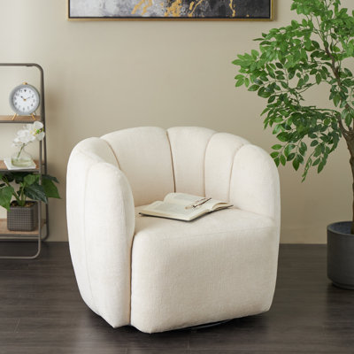 Polyester Arched Swivel Cream Accent Chair