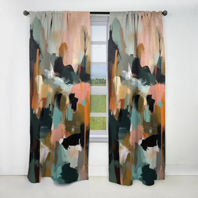 Gren And Pink Transcending Reality - Painting Curtain - Blackout Abstract Curtain - 1 Panels
