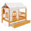 Lit House avec 2 grands tiroirs, bibliothèque latérale, tente, fenêtre, bande à DEL, lit Montessori en bois avec garde-corps-775016307
