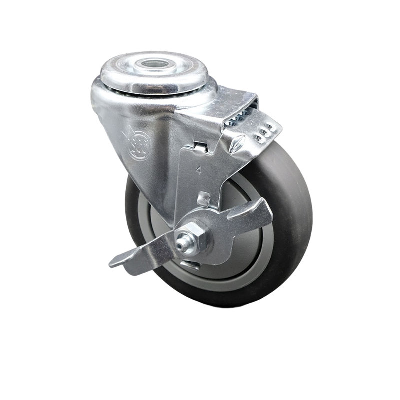 4 Inch Thermoplastic Rubber Wheel Swivel Bolt Hole Caster with Brake SCC