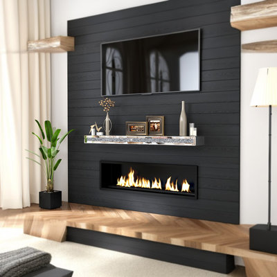Mirrored Floating Shelf with Crushed Diamond fireplace shelf