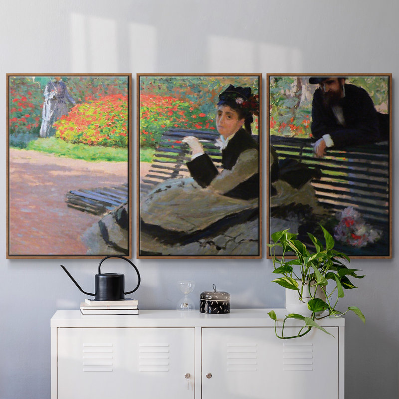 Monet, reproduction sur toile 3 pièces, H 24 po x l 48 po x P 2 po, Noyer