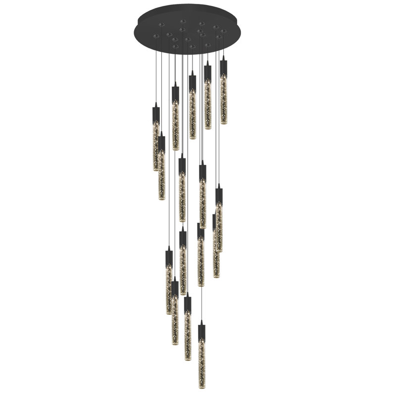 Grand lustre à intensité variable de 12 pi avec 28 lumières Addiley, H 132 po x l 24 po x P 24 po, Noir