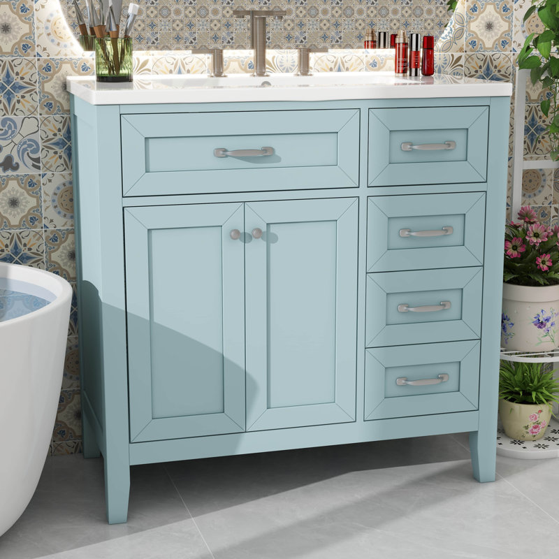 Meuble-lavabo simple 36 po avec tiroirs pratiques, Vert