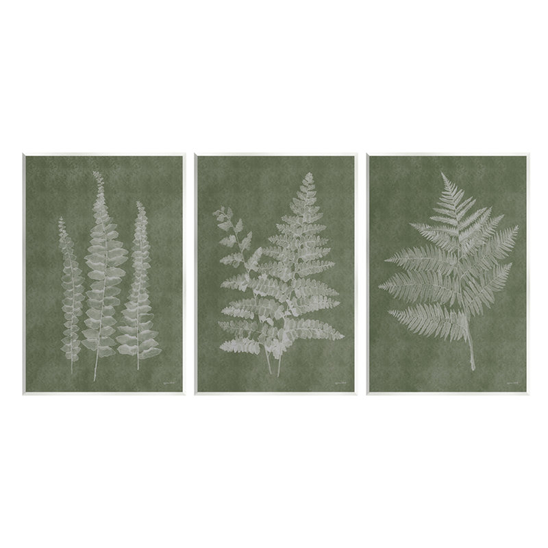 "Vintage Fern Silhouettes", ensemble de 3 plaques murales par Annie Lapoint, H 10 po x l 45 po