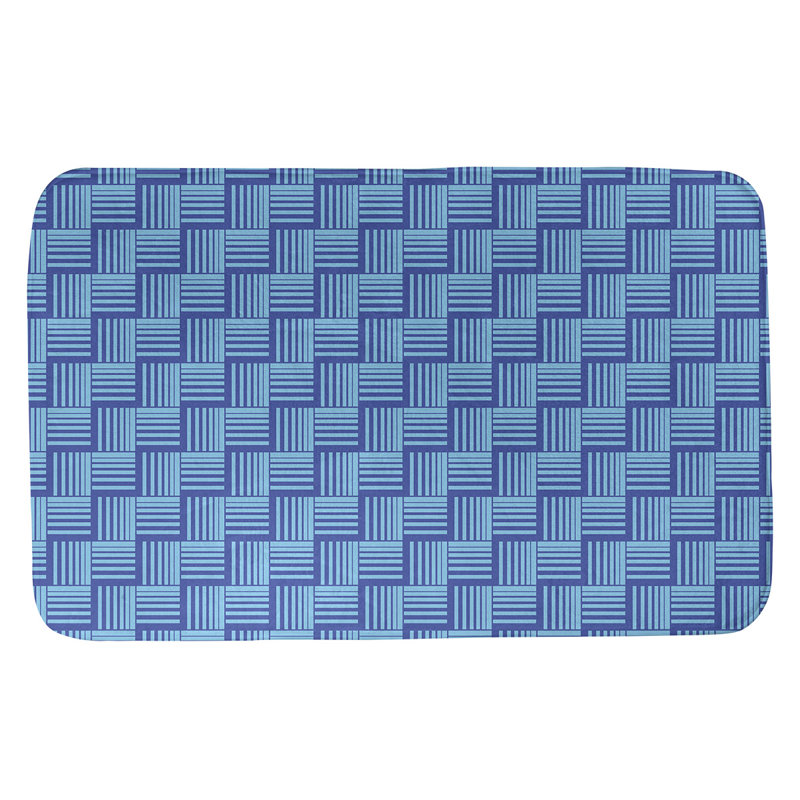 Tapis de bain géométrique antidérapant rectangulaire à rayures baskettressées, l 17 po x L 24 po, Bleu / bleu sarcelle