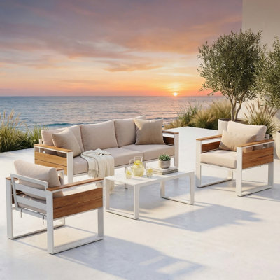 5-Person Aluminum Patio Sectional Conversation Set With Coffee Table & Thick Cushions