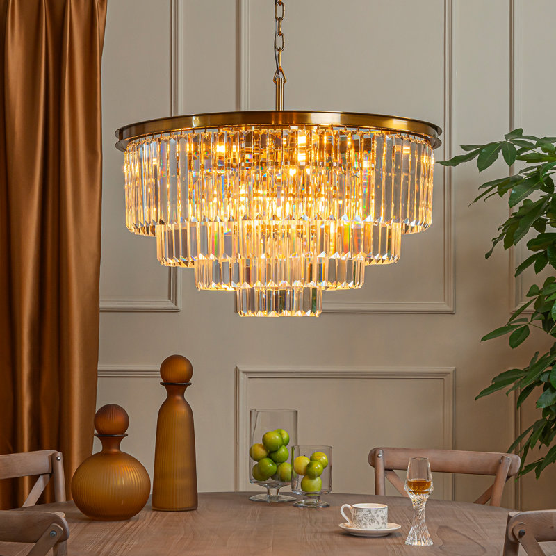 Caoihme 8-Lights 32inch Modern Luxury Round Fringe Tiered Crystal Chandelier, Antique Gold, Clear