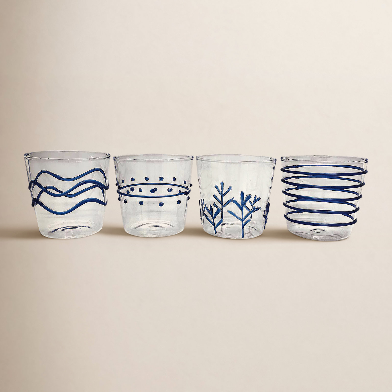  Applique Suite of Double Old Fashion 4 Piece Assorted Glassware Set, Blue