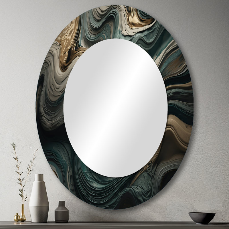 Œuvre abstraite Shoma Wave Twist - miroir à encre liquide, miroir mural moderne unique, impression d'art en métal, Ovale