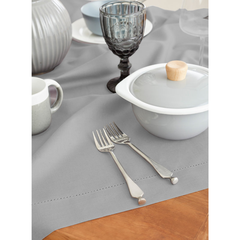 Cotton Linen Hemstitch - 100% Pure Table Throw, Light Gray