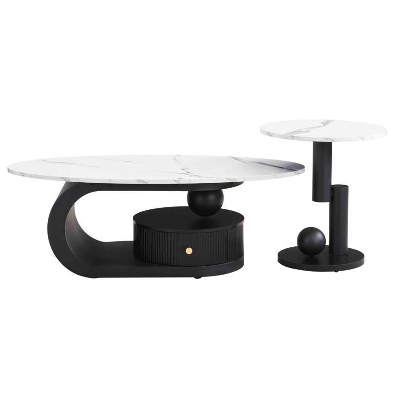 Ensemble de 2 tables de bout gigognes pour salon, ovale et ronde Nesting, Noir