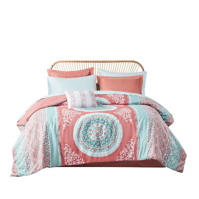 Twin Xl Bedding With Coral Medallion Comforter - Soft Microfiber, Decorative Pillowcase, Sheets Print, Embroidery Accents, Pillowcase