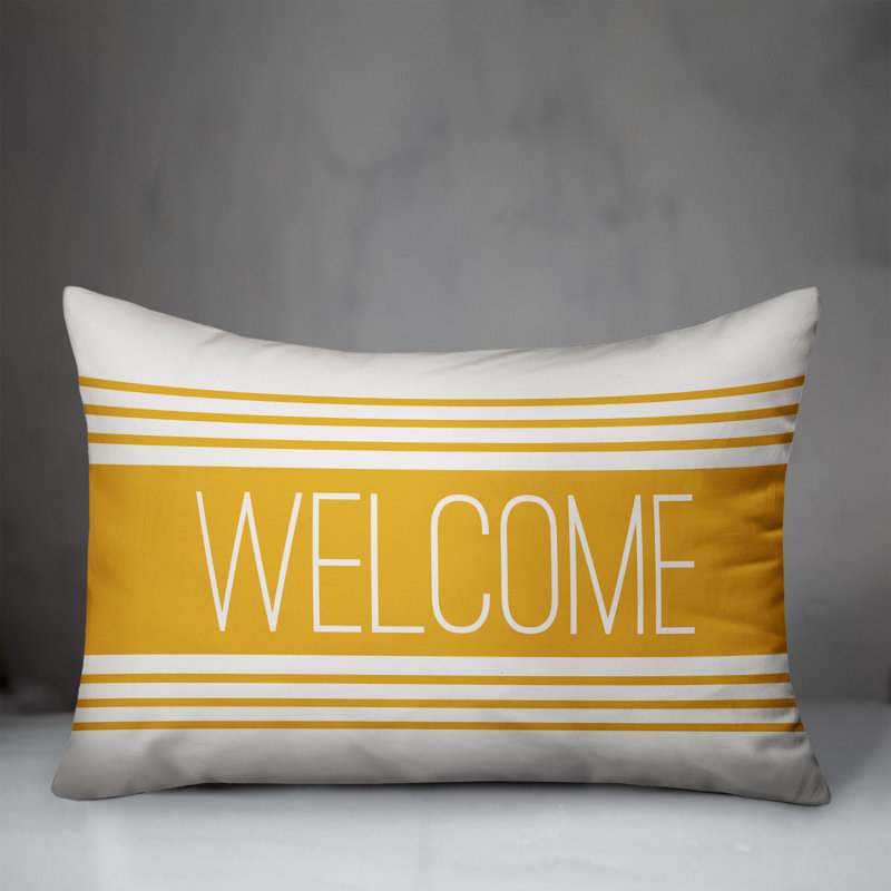 Textual Outdoor Throw Pillow, Yellow