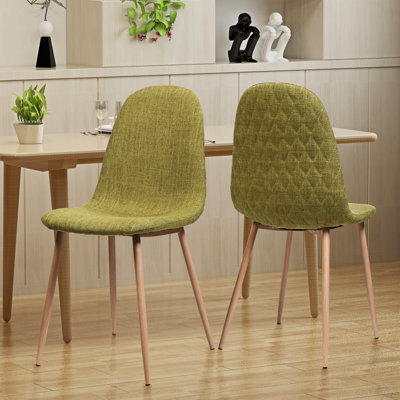 Mid-Century Dining Chair Fabric Upholstered Chair With Light Walnut Finished Metal Legs (Set Of 2), Green
