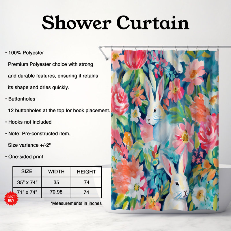 Rideau de douche standard 1 pièce, H 74 po x l 71 po