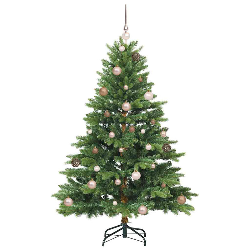 Artificial Christmas Tree with 150 LEDs Green PE and PVC, Green/Brown/Ivory, 4.92' H