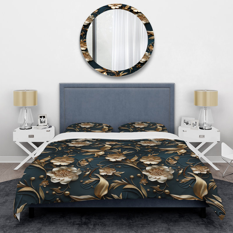 Ensemble de housse de couette Golden Embellishments III - Marble, Housse de couette pour grand lit et 2 taies décor