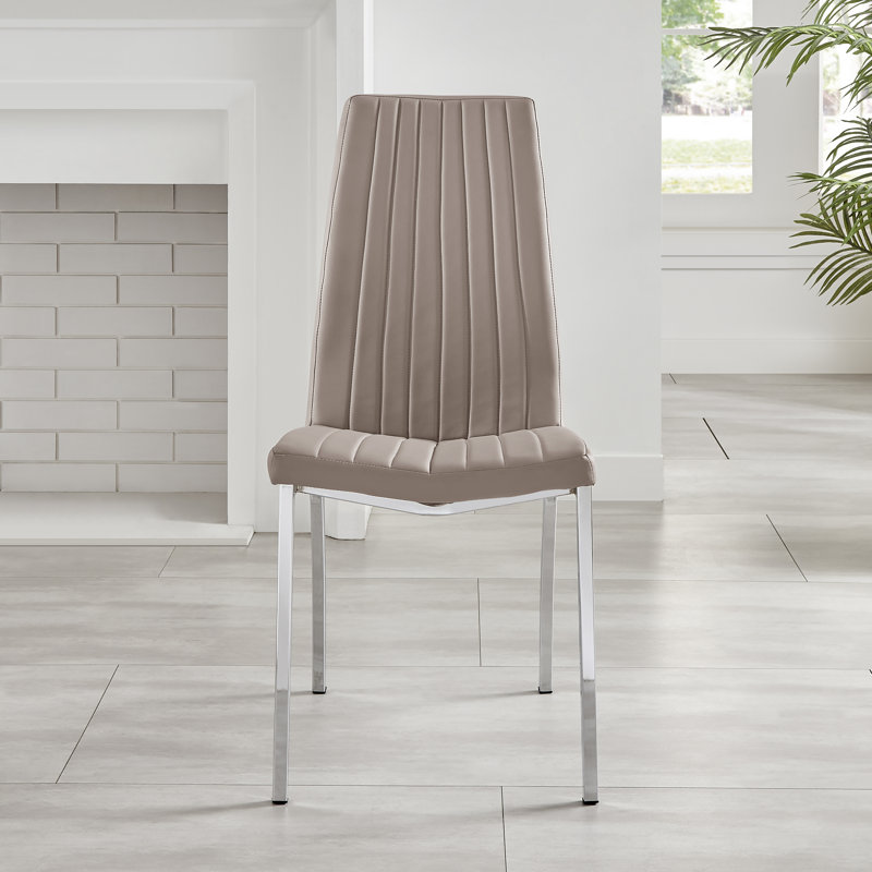 Eubanks High Gloss Double Pillar Dining Table Set with 6 Luxury Faux Leather Dining Chairs, Cappuccino Beige