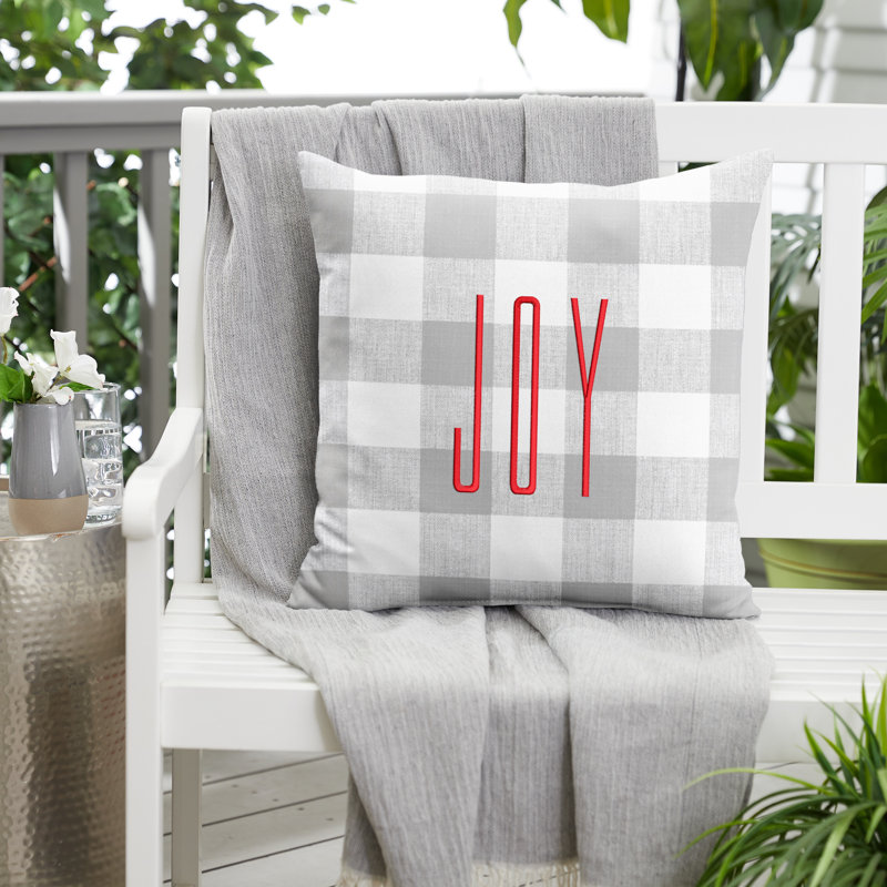 Embroidered Sunbrella® Outdoor Throw Pillow, Gray/Red