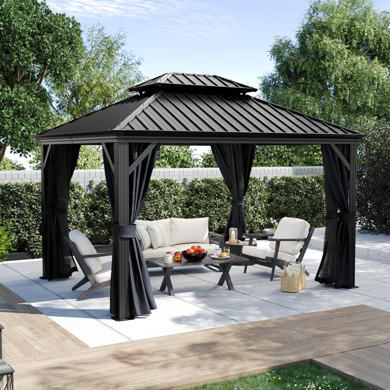 Aluminum Patio Gazebo, Black, Black, 12' W x 10' D