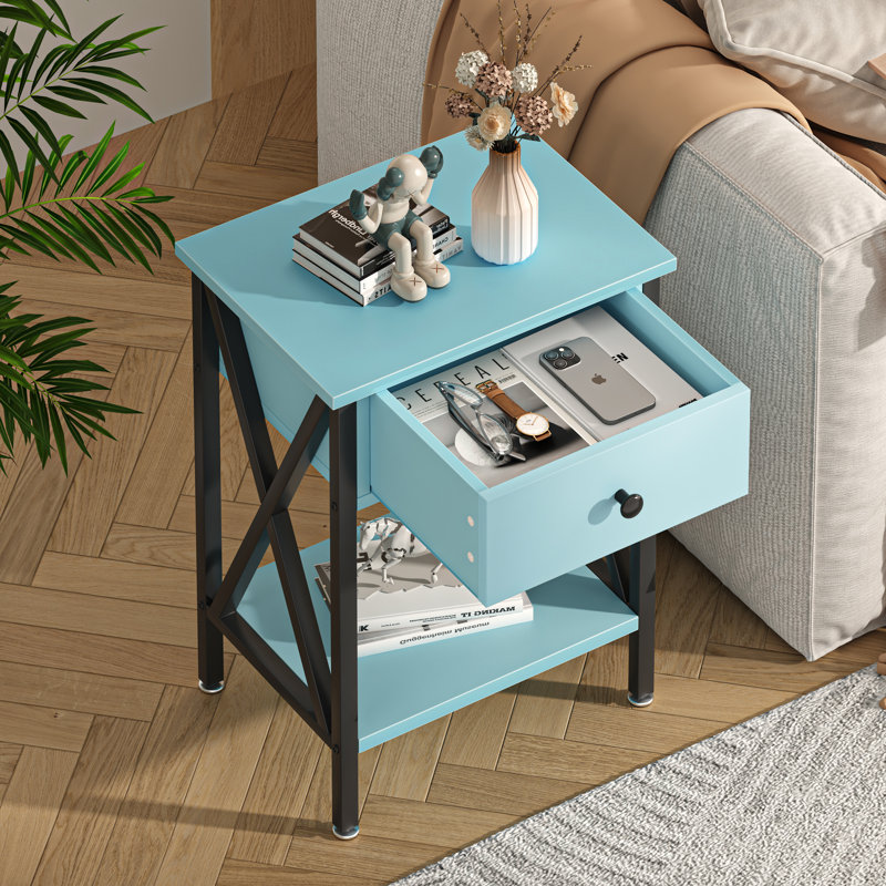 Demmer End Table with Storage, Light Blue