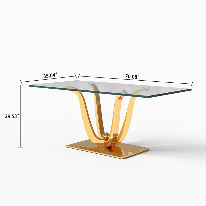 Tempered Glass Top  Dining Table, Gold