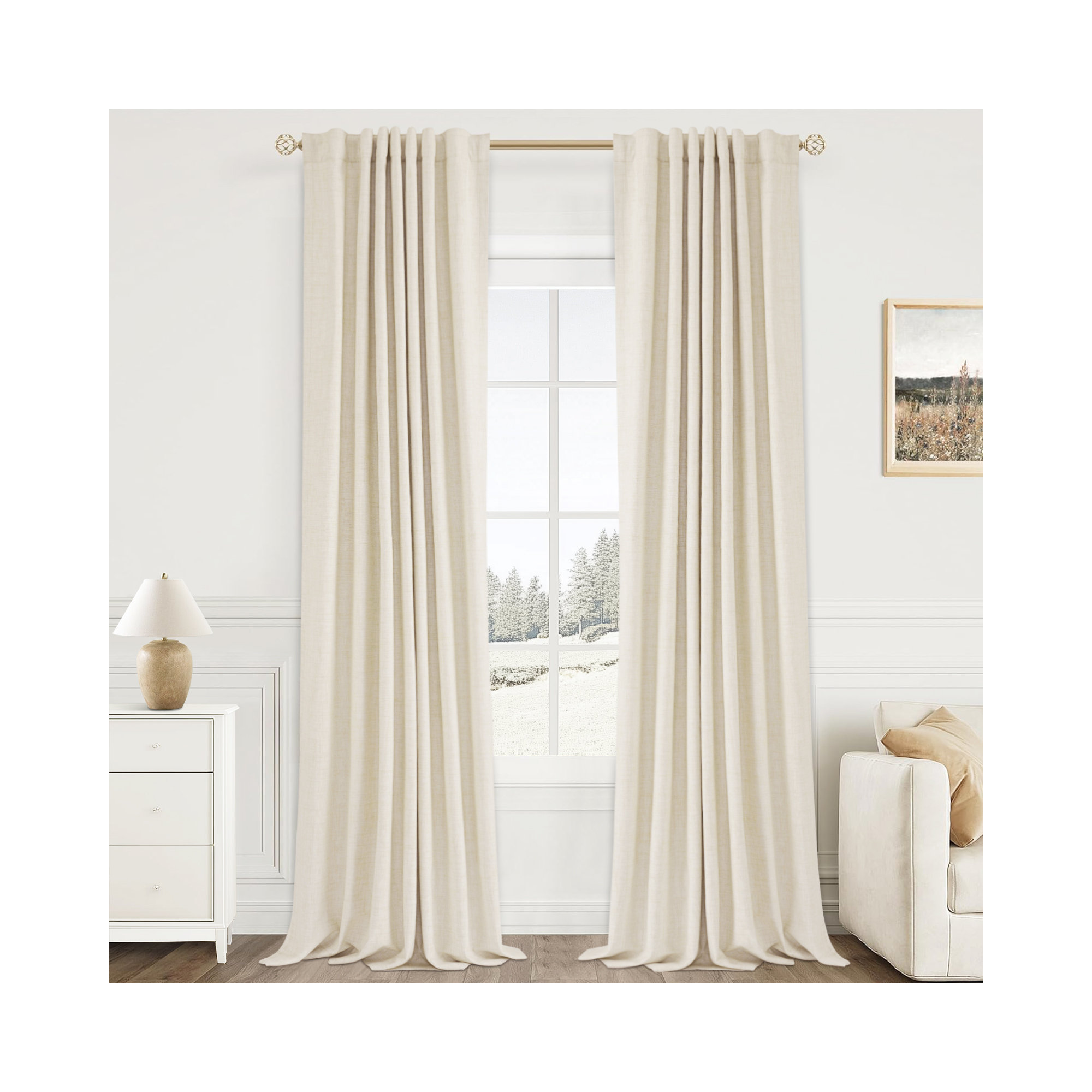 Graciella Thermal Insulated Faux Linen Textured 100% Blackout Curtains for Bedroom Living Room Back Tab/Rod Pocket