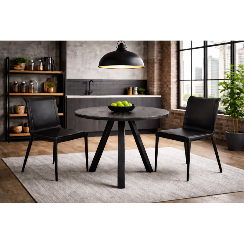 Ensemble de salle à manger 3 pièces contemporain avec table en céramique noire 32 po et 2 chaises en cuir
