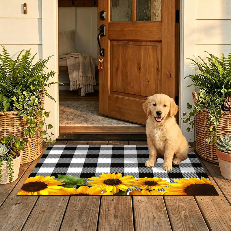  Tapis d'entrée antidérapant pour l'extérieur, 20 po x 32 po, tournesol Buffalo, Buffalo plaid sunflower, 20"x32"