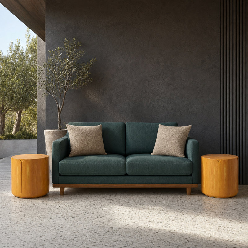 Ensemble de tables d'appoint pour l'extérieur 19,29 po H, ensemble de tabourets de jardin en grain de bois moderne, robuste en oxyde de magnésium imperméable, table sans assemblage pour patio, jardin, cour, salon, couleur de bois, ensemble de 2