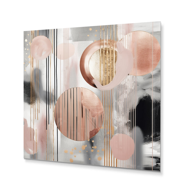 «Pink Stripes And Lines Modern Art II», art mural transitionnel abstrait à formes modernes, H 16 po x l 16 po x P 1 po