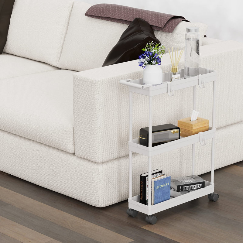 3-Tier Slim Rolling Cart with Handle (White), White