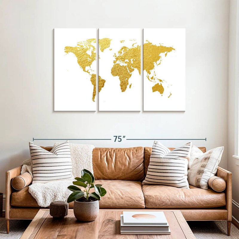 Aliaz World Map Gold Foil I, 36" H x 57" W