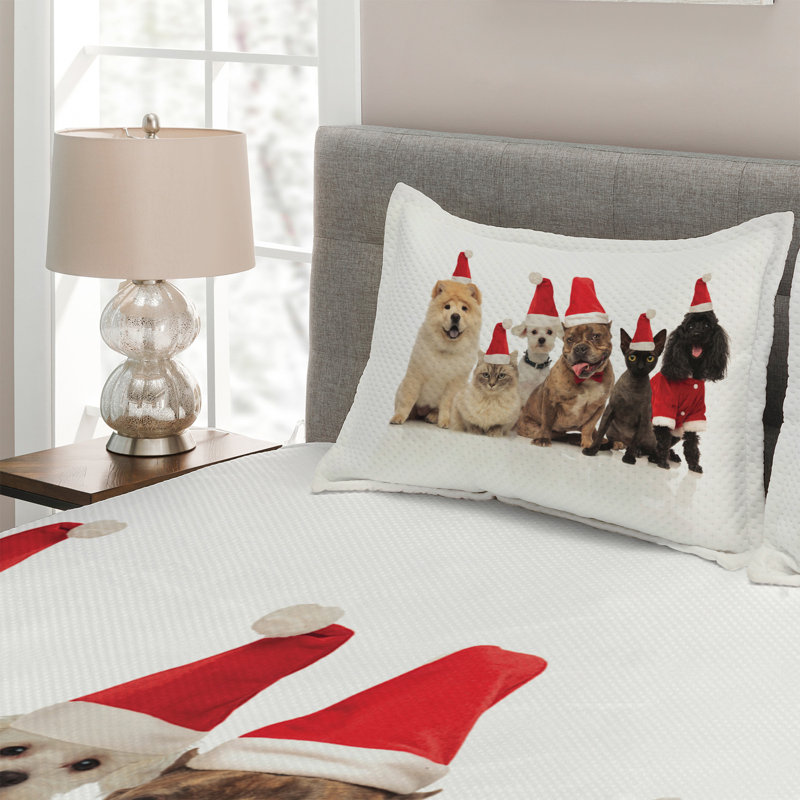 Dog And Cat Farmhouse / Country Polyester Coverlet, King Bedspread + 2 Shams