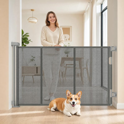 Barrière pour animaux de compagnie, barrière rétractable pour chien de 180 cm (71 po), hauteur 86 cm (34 po), maille