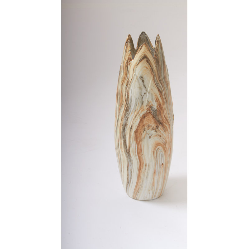 Beige Marbled Ceramic Organic-Shaped Table Vase
