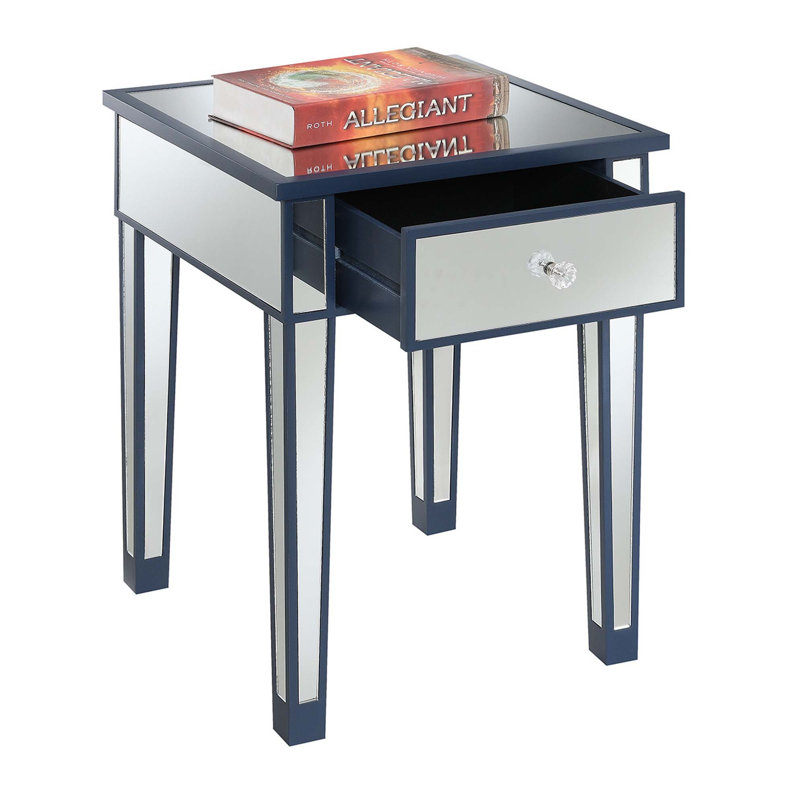 Table de bout avec rangement Claybrooks, Bleu cobalt / miroir