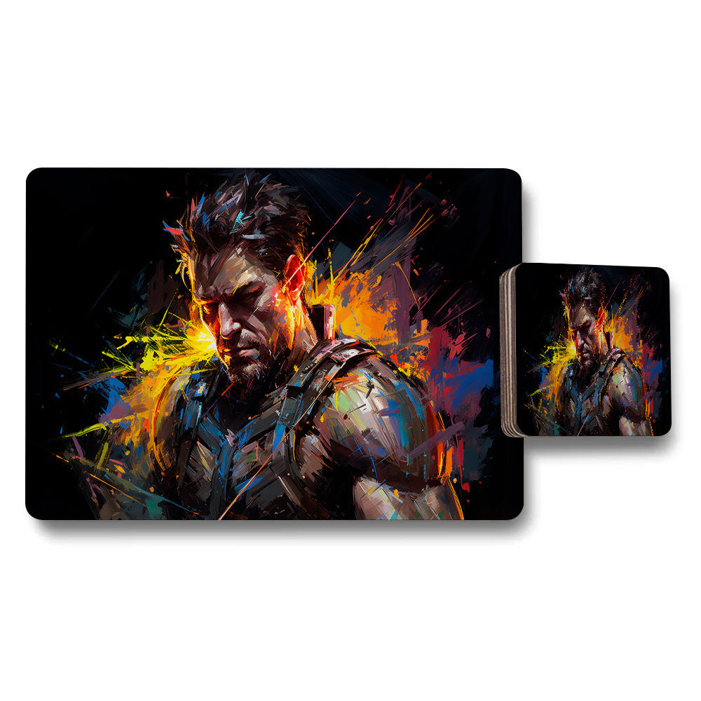 Warrior Art Placemat And Coaster Set With Abstract Paint Splash