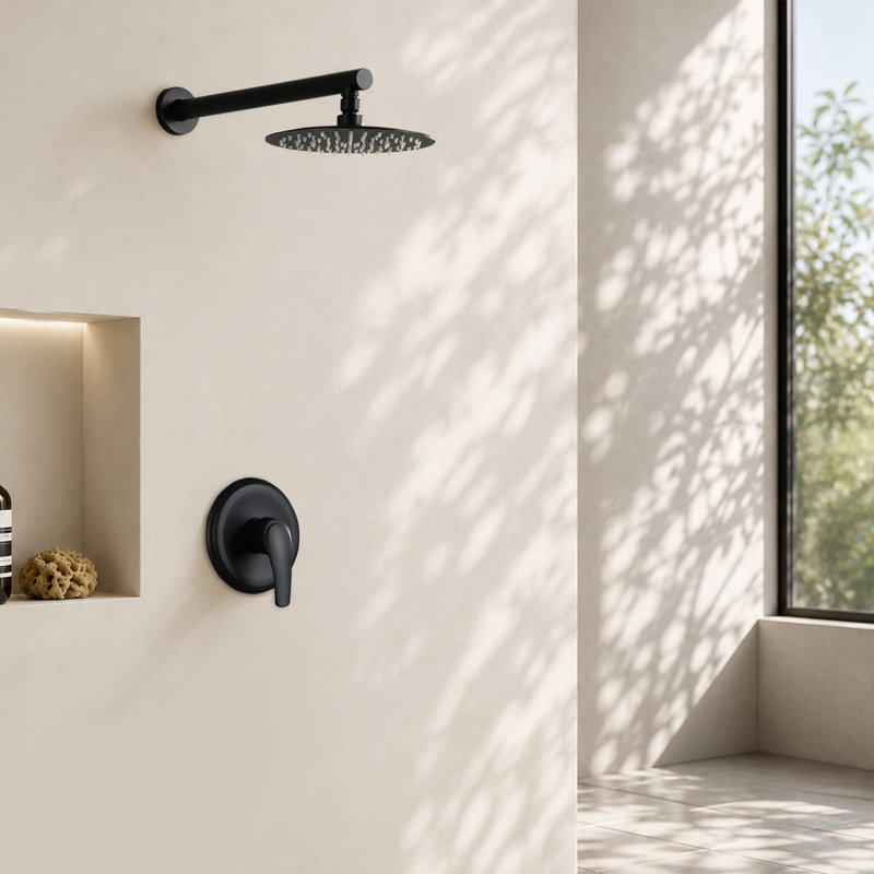 Ensemble de robinetterie de douche à poignée unique avec pommeau de douche effet pluie de 20 cm, Matte Black