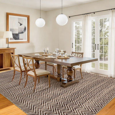 Tapis intérieur lavable rayé sans bord 5 pi x 7 pi à chevrons antidérapant pour la salle à manger de la chambre à coucher
